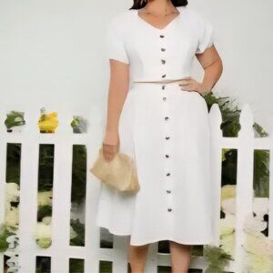 Shein White Plus Puff Sleeve Crop Top & Skirt Set-0XL